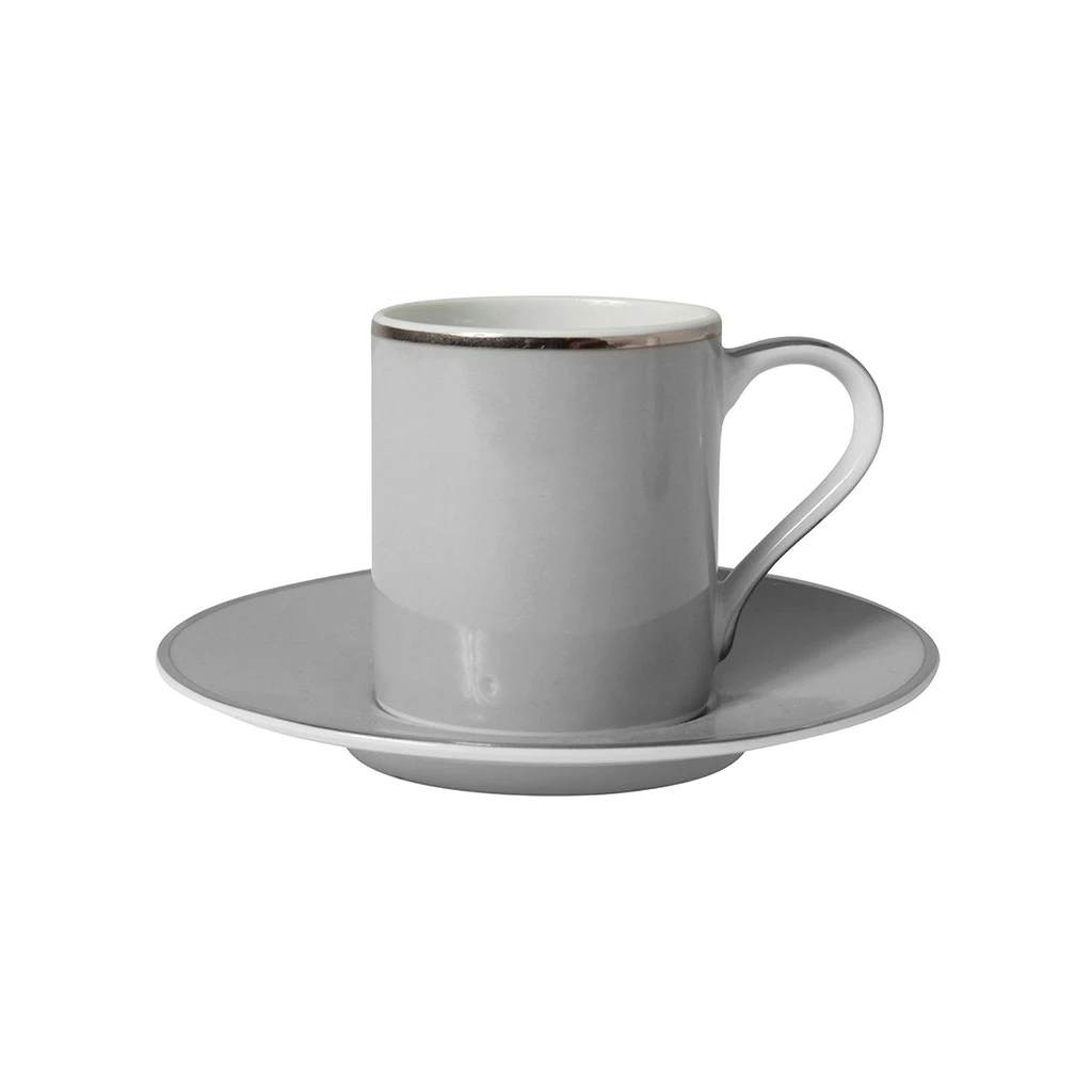 Côté Table Tasse à Café Et Sous-tasse En Porcelaine Gris Et Platine - Ginger 1 Côté Table Tasse à Café Et Sous-tasse En Porcelaine Gris Et Platine - Ginger