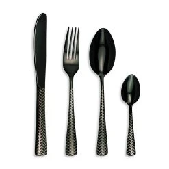 TARRERIAS BONJEAN Ménagère 16 Pièces En Inox Noir Motif Chevron