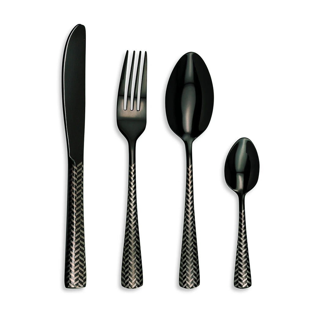 TARRERIAS BONJEAN Ménagère 16 Pièces En Inox Noir Motif Chevron 1 TARRERIAS BONJEAN Ménagère 16 Pièces En Inox Noir Motif Chevron