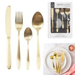 Home Déco Factory Ménagère 16 Pièces En Acier Doré