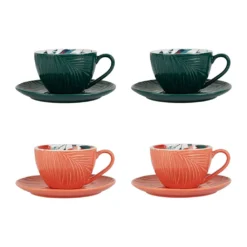 SEMA DESIGN Tasse The Et Sous-tasse X4 Cof Pep's Pop Emeraude Et Corail 25cl