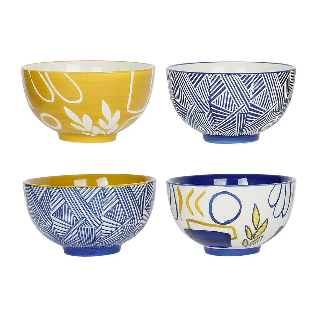 SEMA DESIGN Lots De 4 Bols En Grès Bleu Et Moutarde 35cl - Arty Folk 1 SEMA DESIGN Lots De 4 Bols En Grès Bleu Et Moutarde 35cl - Arty Folk