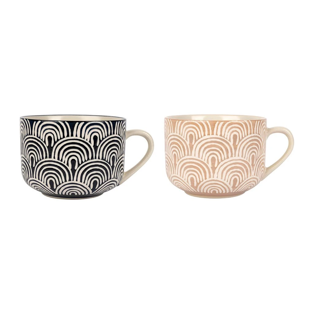 SEMA DESIGN Tasse à Déjeuner X2 Arc En Ciel Taupe Et Bleu Marine 60cl En Grès - Blue Sand 1 SEMA DESIGN Tasse à Déjeuner X2 Arc En Ciel Taupe Et Bleu Marine 60cl En Grès - Blue Sand