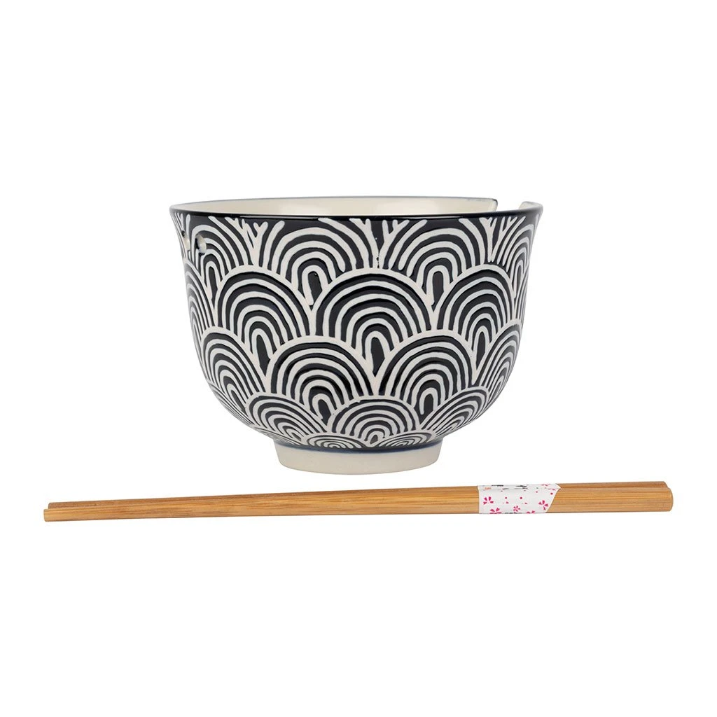 SEMA DESIGN Bols X2 Arc En Ciel Taupe Et Bleu Marine En Grès Et Baguettes En Bambou - Blue Sand 2 SEMA DESIGN Bols X2 Arc En Ciel Taupe Et Bleu Marine En Grès Et Baguettes En Bambou - Blue Sand – Image 2