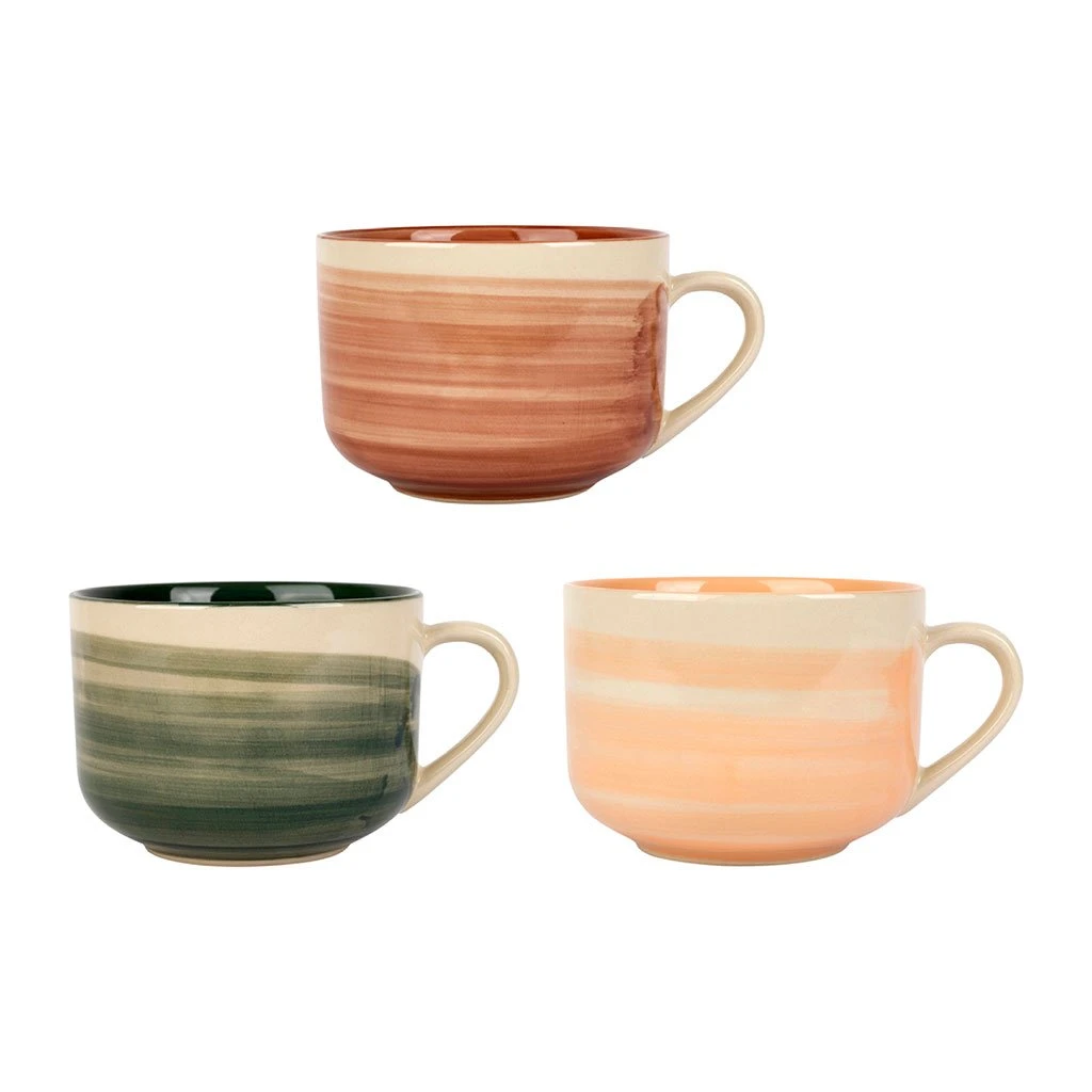 SEMA DESIGN Tasse Dejeuner X3 Sweet Leaves Terracotta+vert+corail 60cl-d12xh8.5cm Gres 1 SEMA DESIGN Tasse Dejeuner X3 Sweet Leaves Terracotta+vert+corail 60cl-d12xh8.5cm Gres