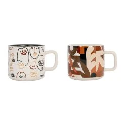 SEMA DESIGN Tasses à Thé X2 Visage Beige Et Brun 37.5cl En Grès - Terre Brulée