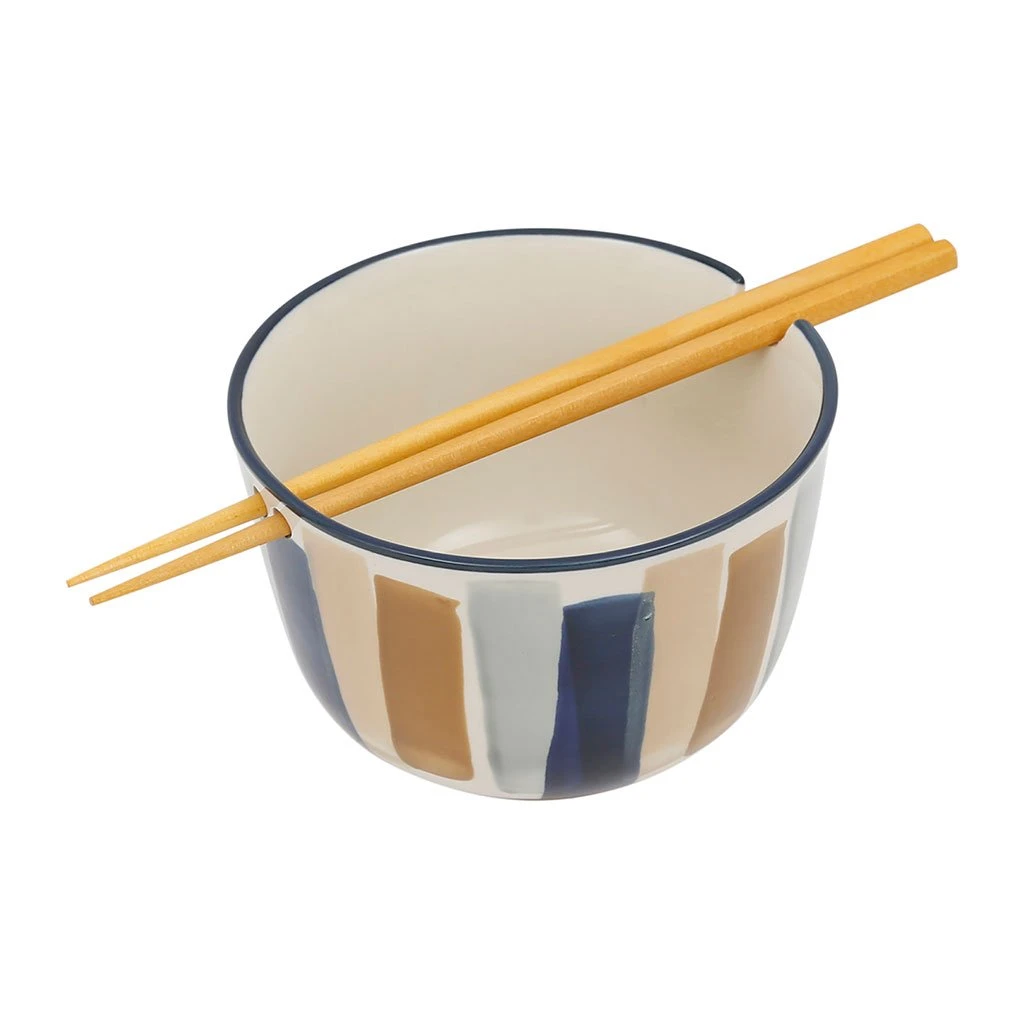SEMA DESIGN Bols X2 Rayés Bleu Et Beige Et Baguettes En Bambou - Blue Sand 2 SEMA DESIGN Bols X2 Rayés Bleu Et Beige Et Baguettes En Bambou - Blue Sand – Image 2