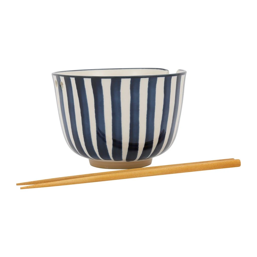 SEMA DESIGN Bols X2 Rayés Bleu Et Beige Et Baguettes En Bambou - Blue Sand 3 SEMA DESIGN Bols X2 Rayés Bleu Et Beige Et Baguettes En Bambou - Blue Sand – Image 3
