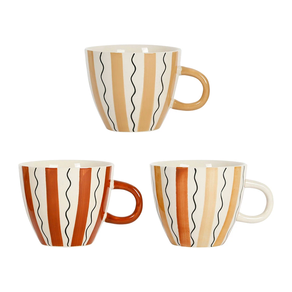SEMA DESIGN Tasses à Déjeuner X3 Rayés Terracotta 60cl En Grès - Madeira 1 SEMA DESIGN Tasses à Déjeuner X3 Rayés Terracotta 60cl En Grès - Madeira